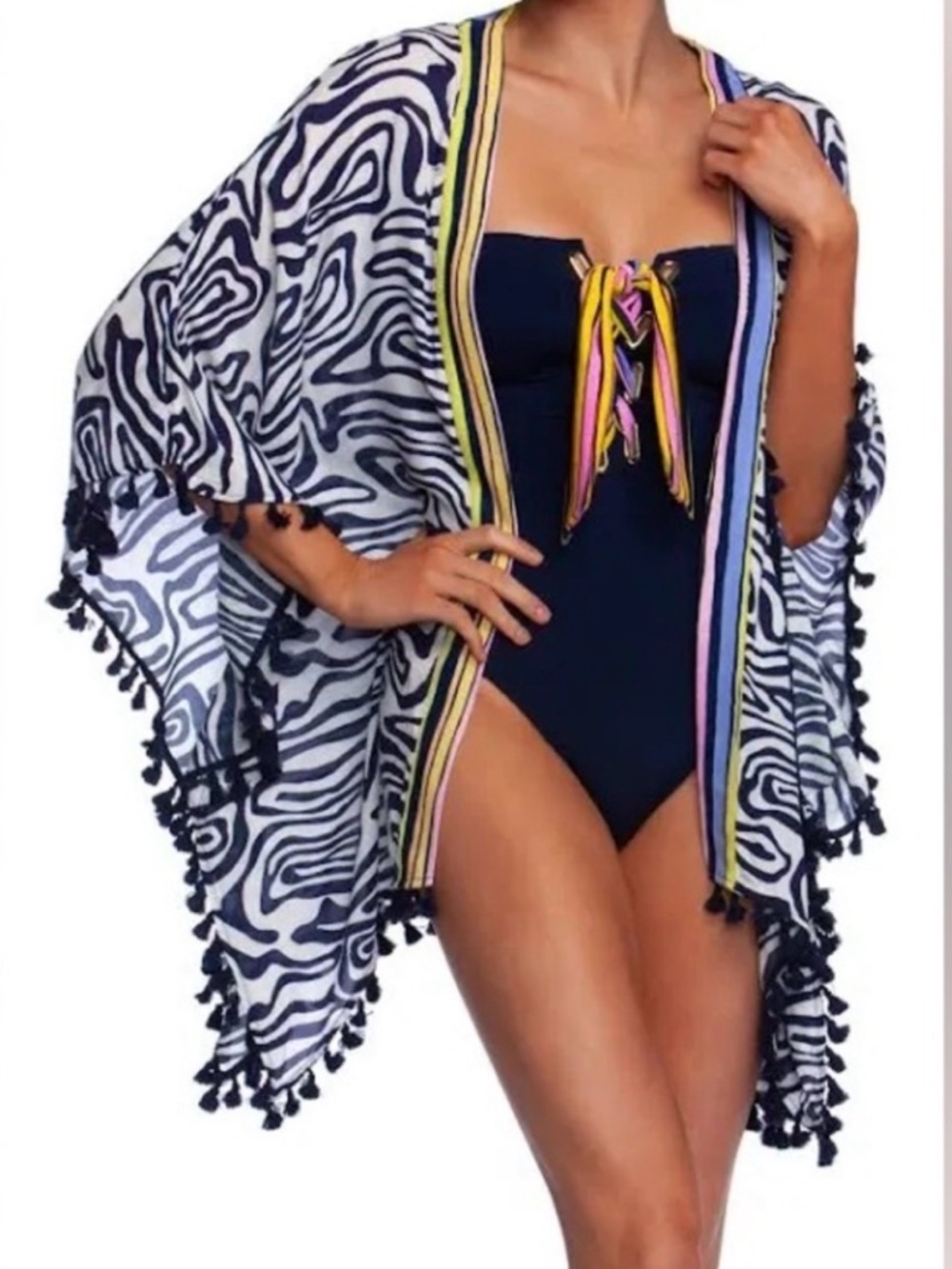 Trina Turk Navy and white and Zebra print Cover-Up